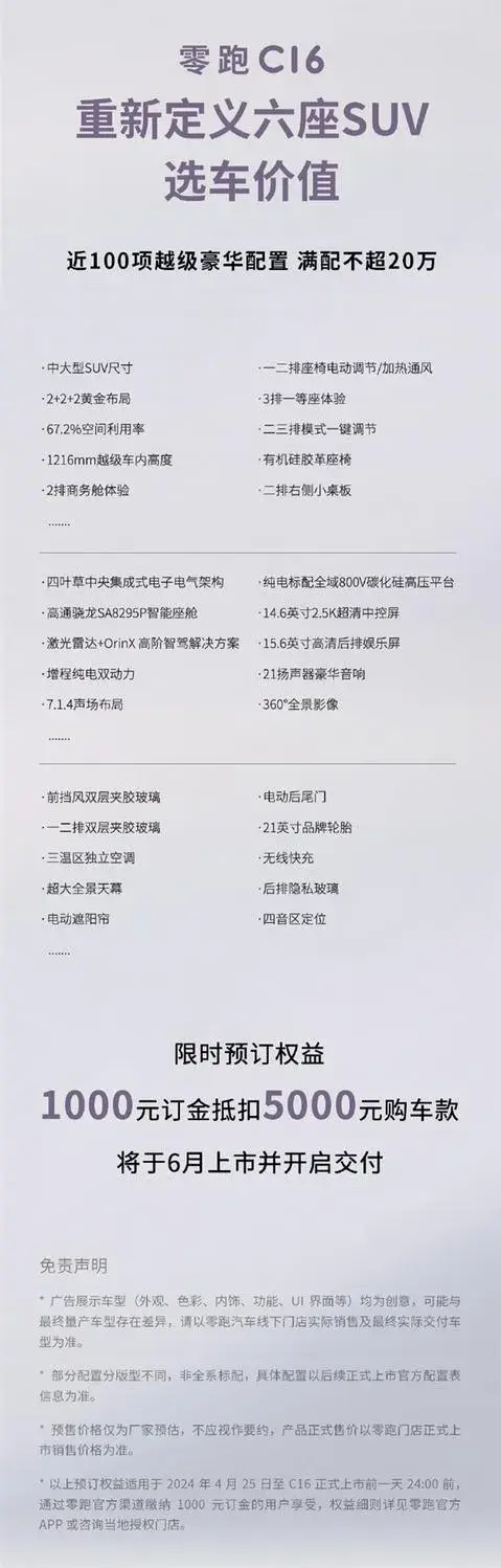大6座“新物種 價(jià)格屠夫”預(yù)計(jì)滿配+選裝不到20萬,零跑C16將上市