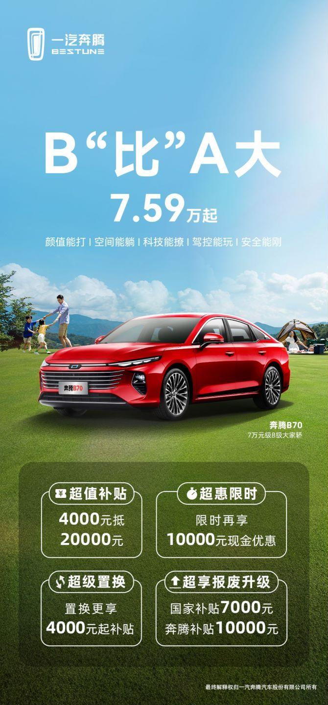 當(dāng)幸福來砸門!奔騰B70起售價(jià)僅7.59萬,炫技B級家轎市場